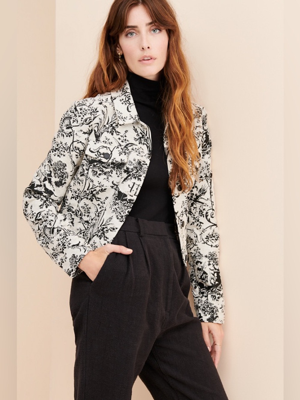 Paige Vivienne Floral Black and White Denim Jacket in Size Small